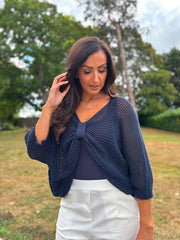 Navy Gathered Loose Knit Paige