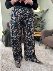 Teal Leopard Stripe Wide Leg Trousers