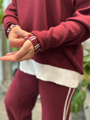 Wine Striped V Neck Sweater Set Pam