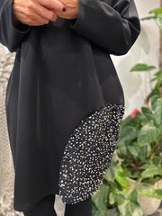 Black Sequin Patch Sweatshirt Dress Mai