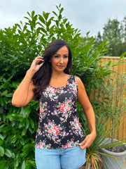 Black Vintage Floral Ruffle Vest Yasmin