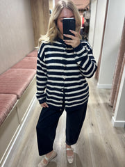 Navy Striped Knit Cardi Loretta