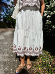 Chocolate Embroidered Stripe Co- Ord Delilah