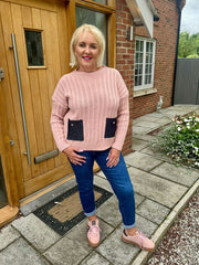 Rose Ribbed Denim Pocket Jumper Chloe