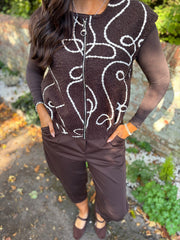 Chocolate Boucle Swirl Pattern Waistcoat Flo