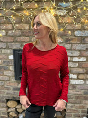 Red Textured Shimmer Knit Dione