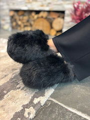 Black Fluffy Mule Slippers