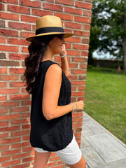 Black Embroidered Daisy Pattern Vest Stella