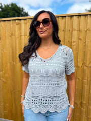 Grey Crochet Knit Top Selina