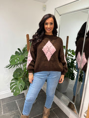Chocolate Argyle Knit Jumper Heidi