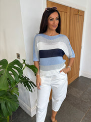 Blue Ribbed Stripe Knit Elora
