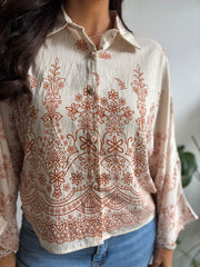Tan Garden Floral Shirt Elsa