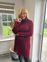 Wine Button Detail Knit Dress Harley