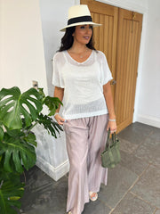 White Short Sleeve Loose Knit Kirsty