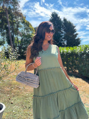 Green Bubble Cotton Fringed Tier Dress Amanda