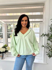 Mint Slogan V Neck Sweatshirt Dakota