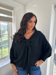 Black Knitted Tie Front Jumper Libby