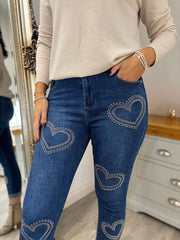 Denim Embellished Multi Heart Jeans