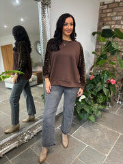 Chocolate Sequin Sleeve Sweatshirt Rylee