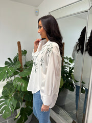 White Printed Leaf Blouse Tyra