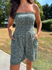Khaki Bubble Cotton Paisley Playsuit