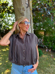 Chocolate Bubble Hem Striped Shirt Emma