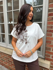 Chocolate Single Embroidered Floral Tee Jill