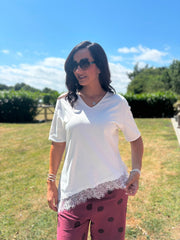 White Asymmetric Lace Hem Top Wendy