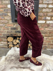 Wine Velour Barrel Leg Trousers Jaiya