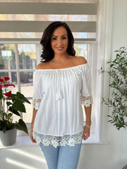 White Bardot Tassel Top Adeline