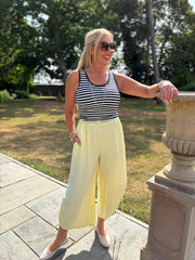 Lemon Ruched Drawstring Wide Leg Trousers