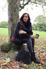 Black Cropped Faux Fur Coat