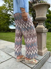 Stone Zig Zag Wide Leg Trousers