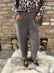 Mocha Velour Barrel Leg Trousers Jaiya