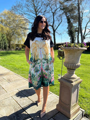 Black Botanical Palm T-Shirt Dress Luna