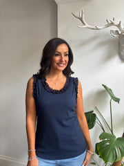 Navy Ruffle Vest Simone