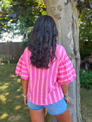 Lipstick Puff Sleeve Striped Top Erin