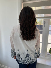 Navy Floral Embroidered Blouse Skye