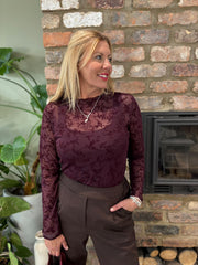 Aubergine Floral Vine Mesh Top Tracy