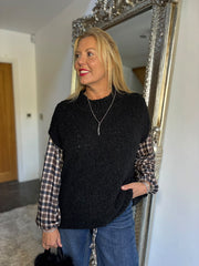Black Checked Drawstring Top Miranda