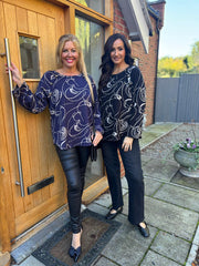 Black Swirl Button Knit Brenda