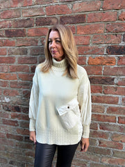 Antique Cream Quilted Roll Neck Knit Amy