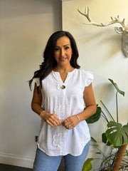 White Floral Frill Sleeve Top Chrissy