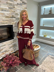 Wine Pinstripe Pull on Trousers Tanya