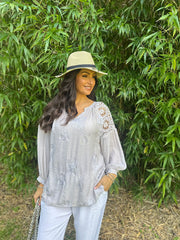 Stone Crochet Shoulder Detail Top Wrenley