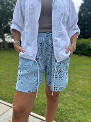 Blue Paisley Bubble Cotton Shorts