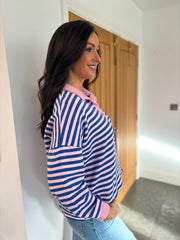 Royal Blue & Pink Collared Sweat Top Naomi