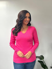 Lipstick Pink Ribbed Long Sleeve Top Emma