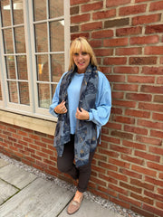 Denim Gold Shimmer Flower Scarf