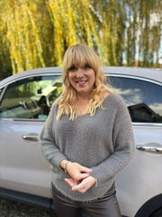 Grey Shimmer V Neck Knit Seren